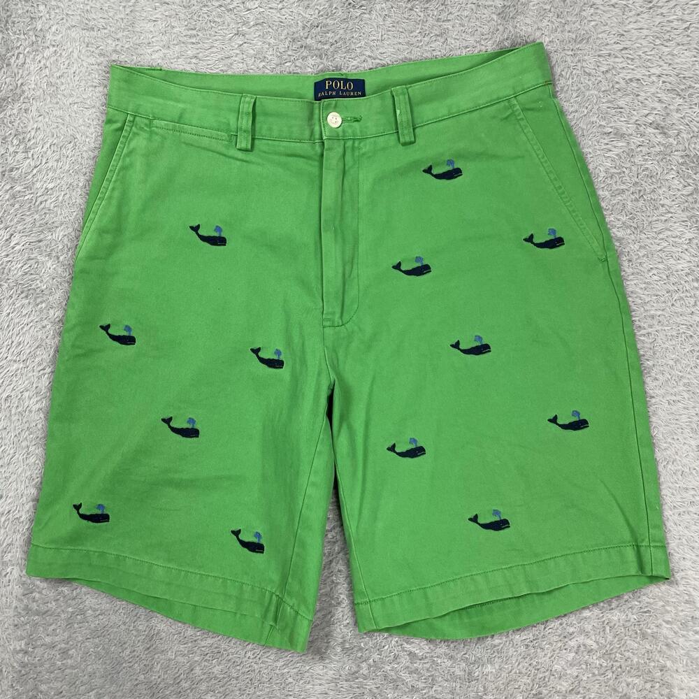 Polo Ralph Lauren Shorts Mens 32 Green Whale Embroidered Chino 9 Inseam